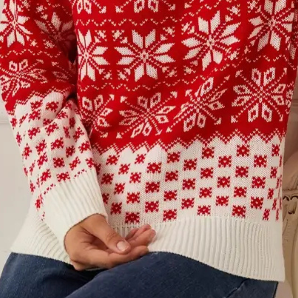 Knitted Christmas Sweater Women's Snowflake Design