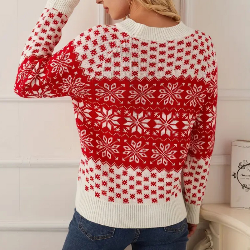 Knitted Christmas Sweater Women's Snowflake Design