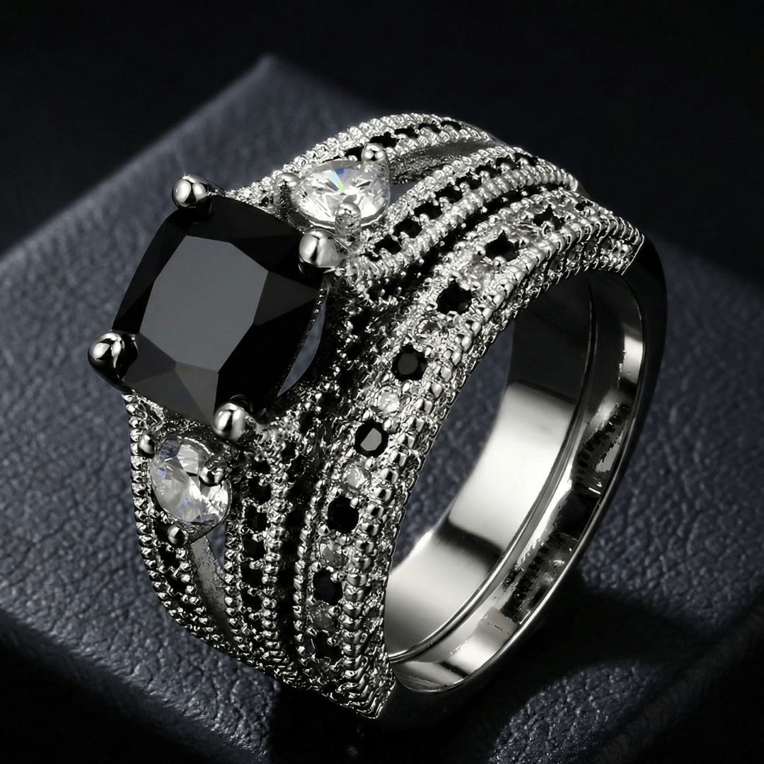 Obsidian Crown of the Veil Ring