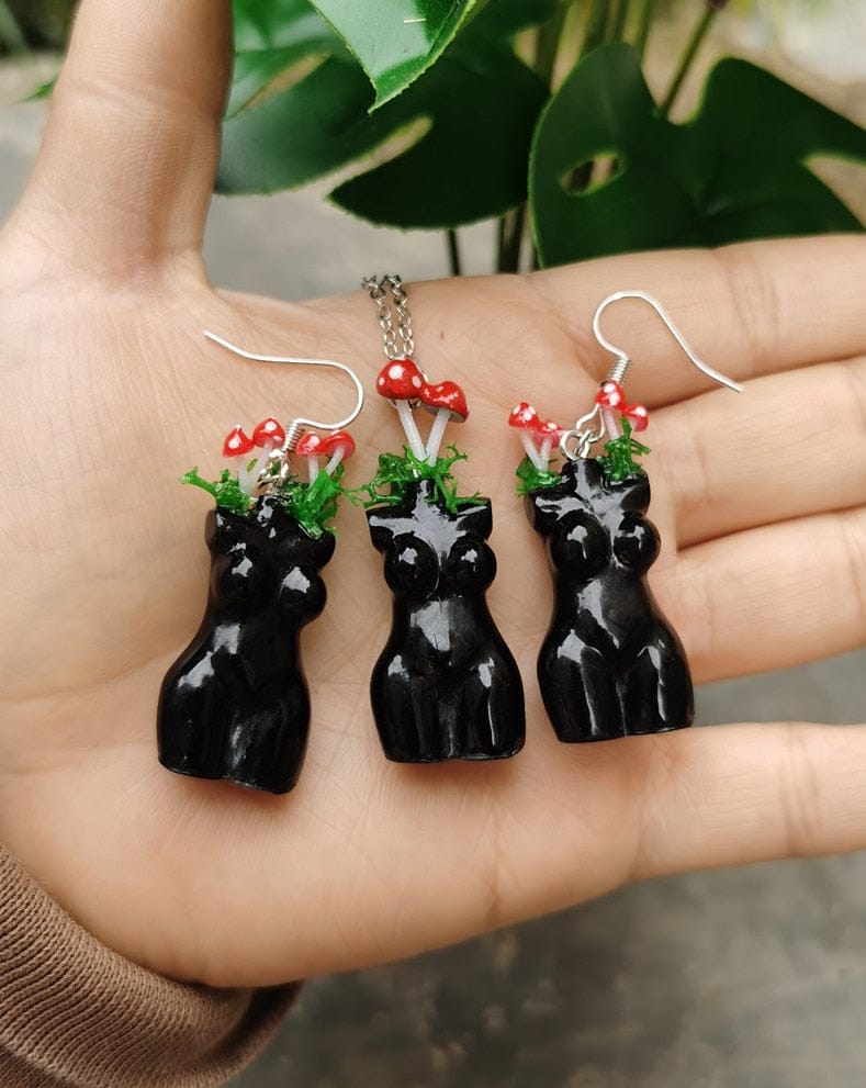 Mushroom Goddess Earrings & Necklace Set