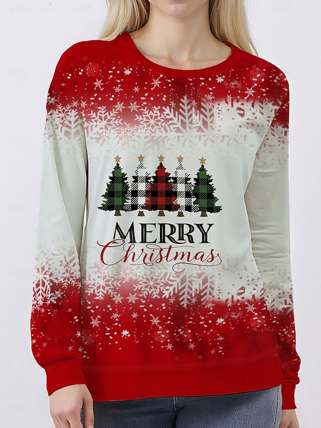 V-Neck Christmas Tree Print Long-Sleeve