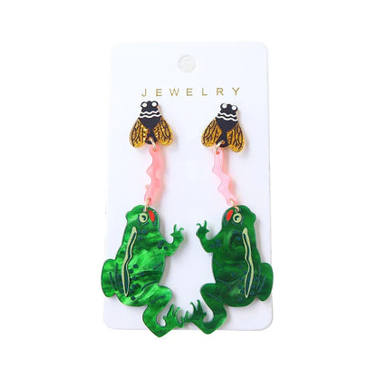 Frogs Catching Bees Acrylic Earrings