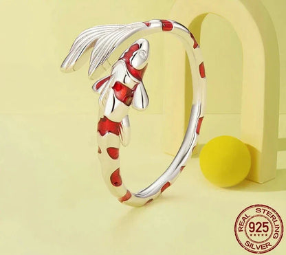 Sterling Silver Red Koi Carp Ring