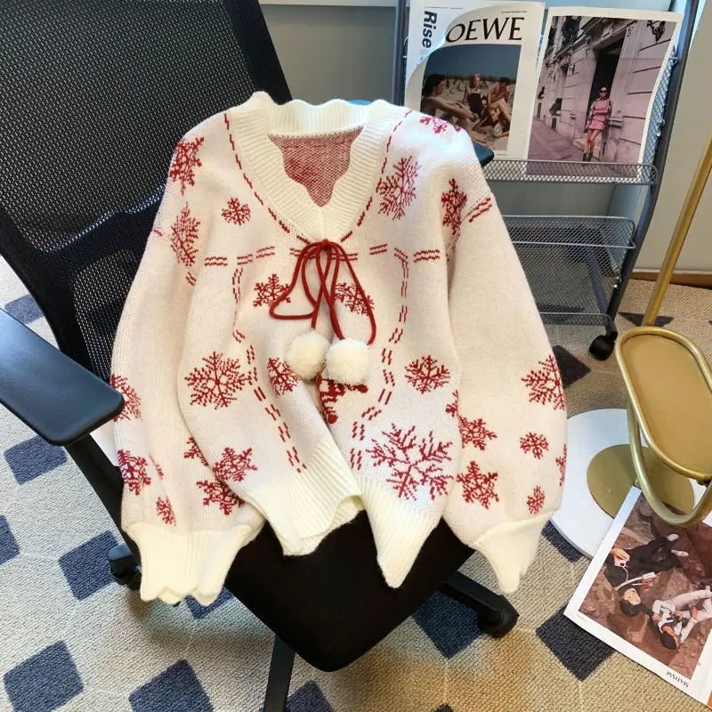 - Ugly Christmas Sweater - V-Neck with Long Sleeves and Playful Details