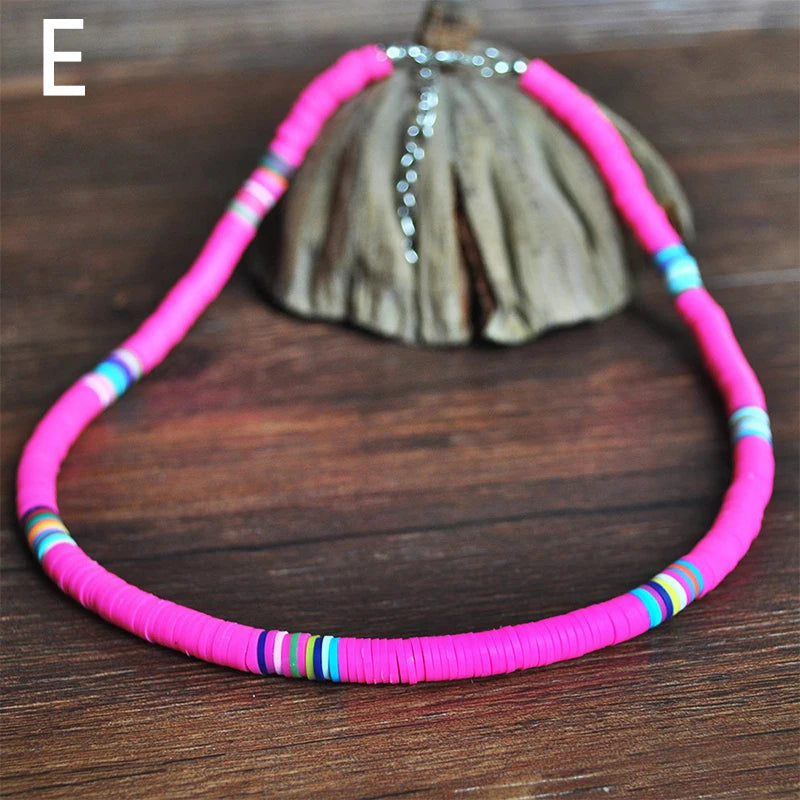 Soft Pottery Clay Beads Necklace Choker Necklace for Style Colorful Beaded Handmade Jewelry Gift