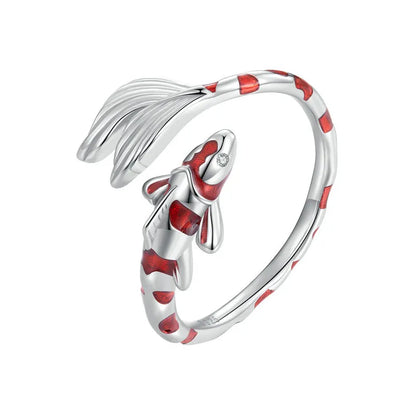 Sterling Silver Red Koi Carp Ring