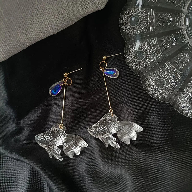 Transparent Goldfish Dangle Earrings