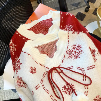 - Ugly Christmas Sweater - V-Neck with Long Sleeves and Playful Details