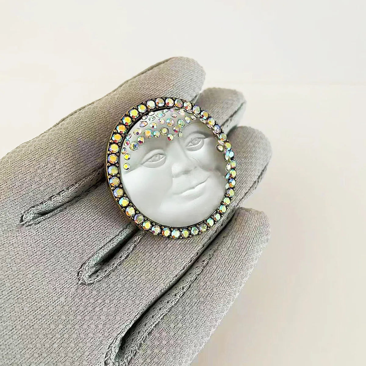 Rhinestone Moon Face Brooch