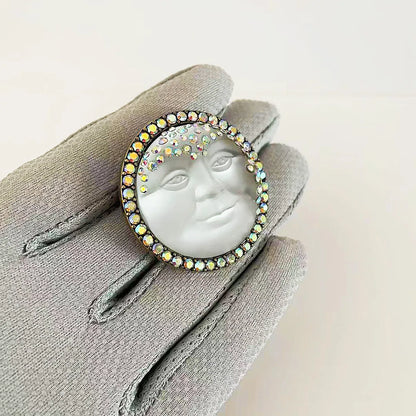 Rhinestone Moon Face Brooch