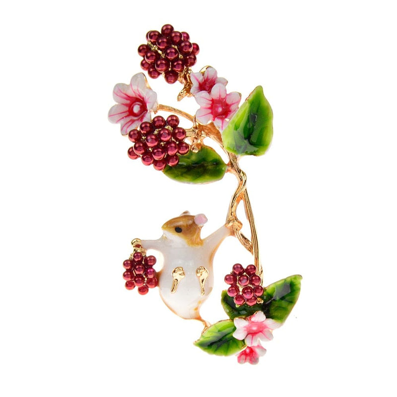 Squirrel Picking Raspberries Brooch