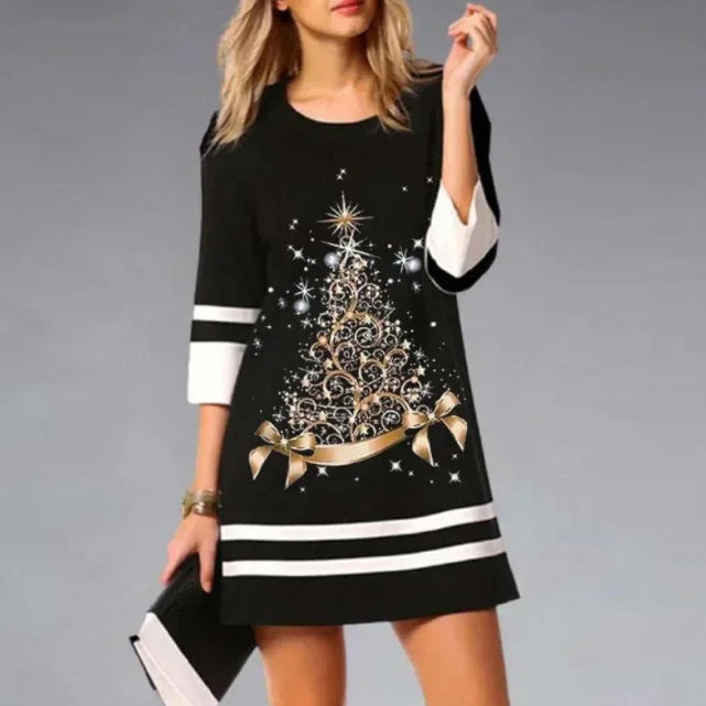 Emma Women's Christmas Dress with Reindeer Print