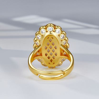 Natural Pink Crystal Inlaid Enamel S925 Sterling Silver Ring
