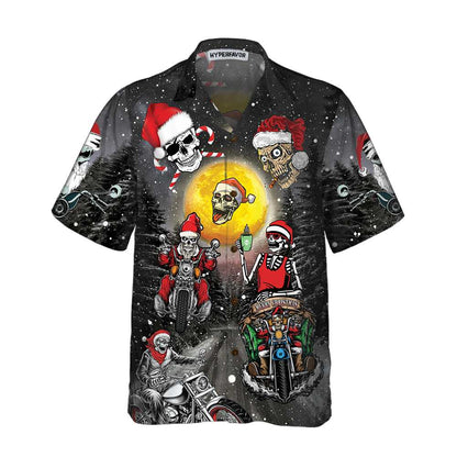 Santa Skeleton Merry Christmas Hawaiian Shirt, Fun Motorcycle Skull Biker Christmas Shirt, Christmas Gift