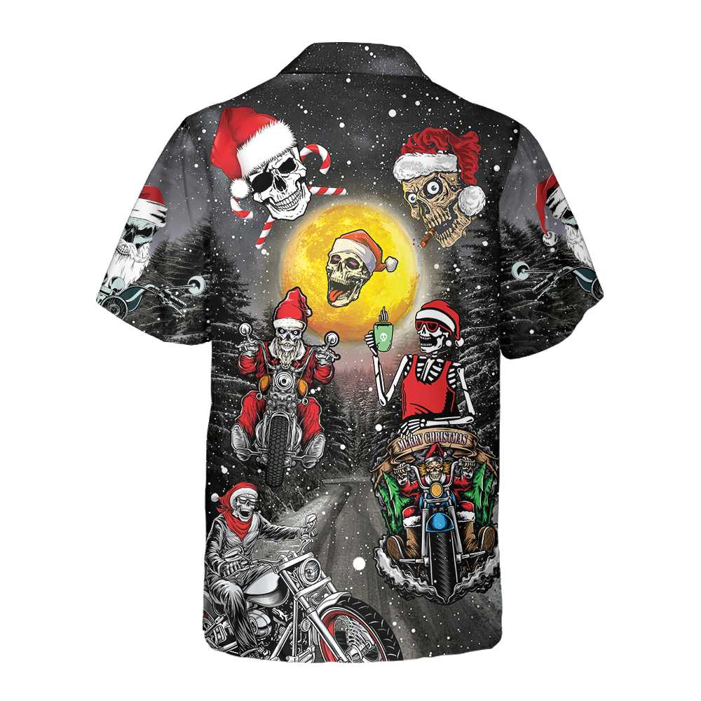 Santa Skeleton Merry Christmas Hawaiian Shirt, Fun Motorcycle Skull Biker Christmas Shirt, Christmas Gift