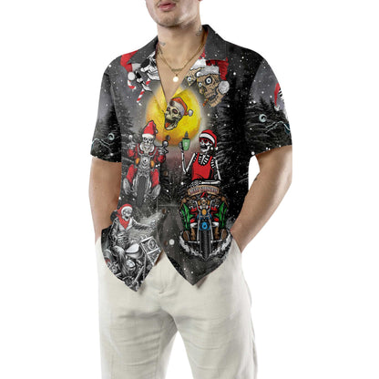 Santa Skeleton Merry Christmas Hawaiian Shirt, Fun Motorcycle Skull Biker Christmas Shirt, Christmas Gift