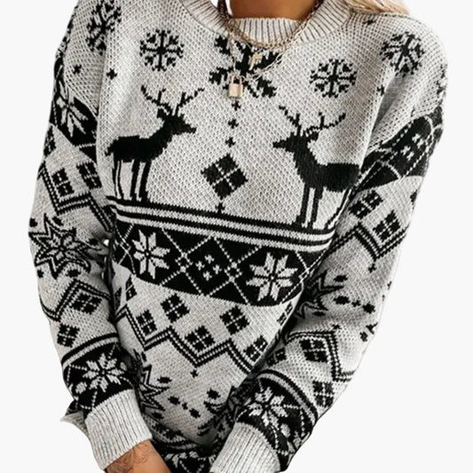 Christmas Sweater with Reindeer and Snowflake Pattern - Fashionable Winter Sweater for Festive Occasions