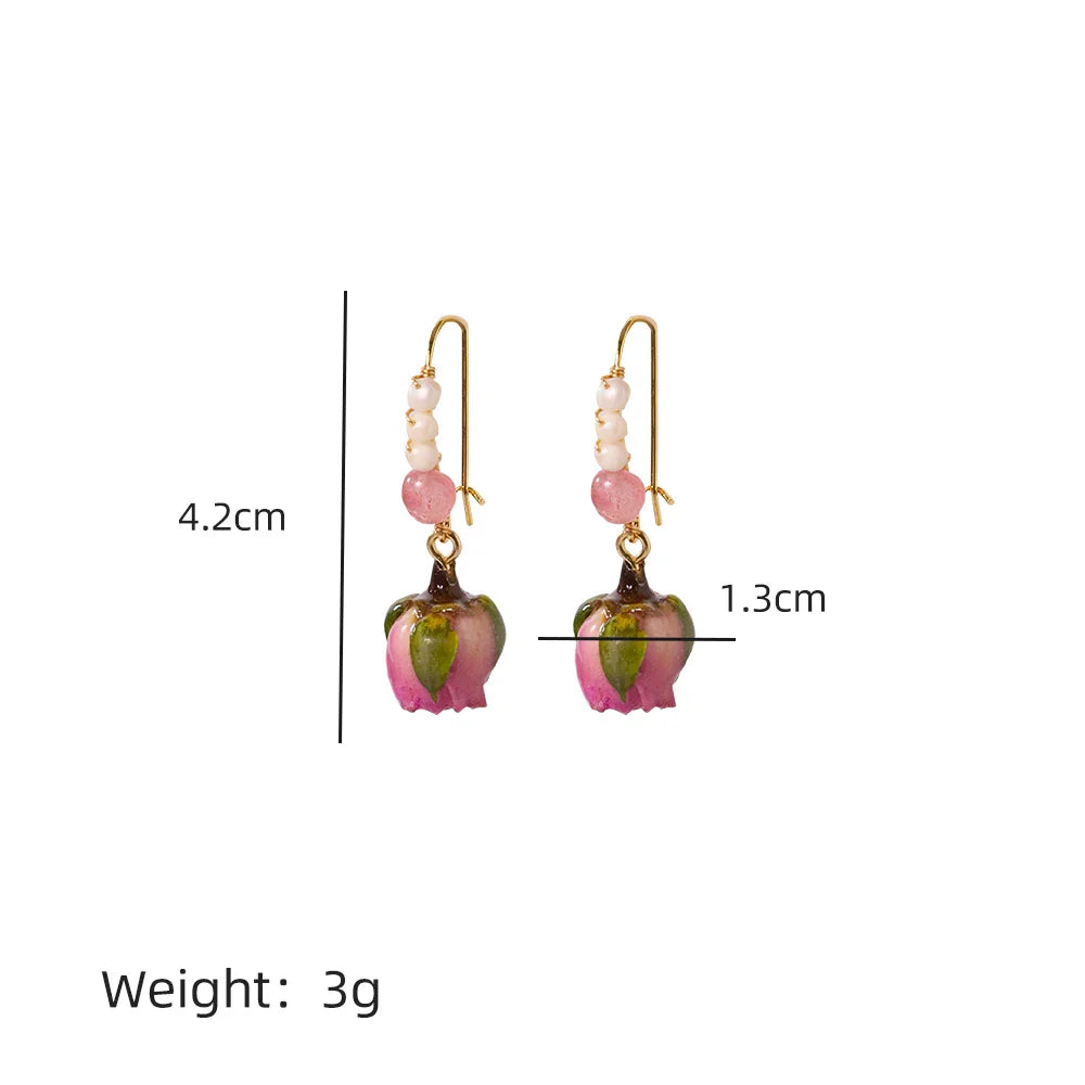 Pearl & Rose Drop Earrings