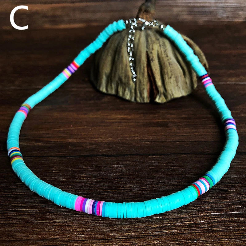 Soft Pottery Clay Beads Necklace Choker Necklace for Style Colorful Beaded Handmade Jewelry Gift