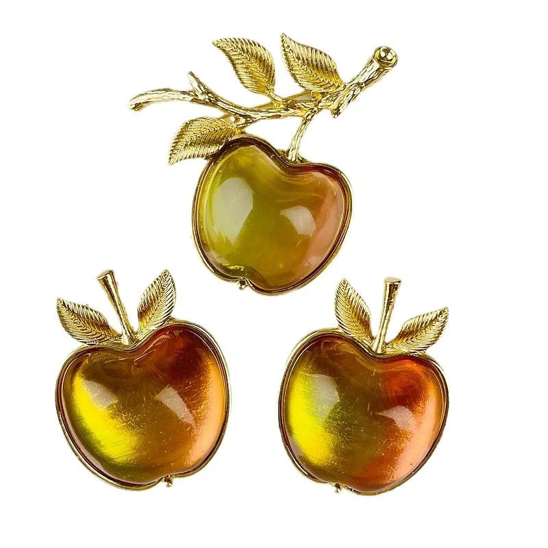 Medieval Style Apple Brooch and Earrings Set