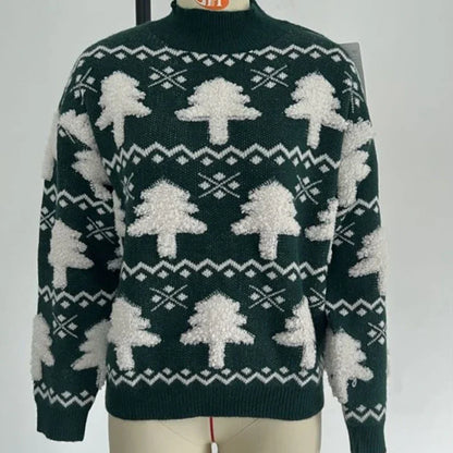 - Ugly Christmas Sweater - Knitted Sweater with 3D Christmas Tree Print
