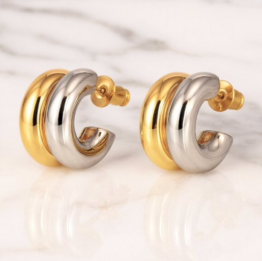 "nina" Two Toned 18k Hoop Earrings