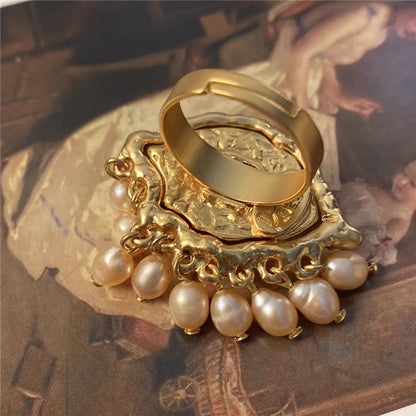Statement Gold Eye Tassel Ring
