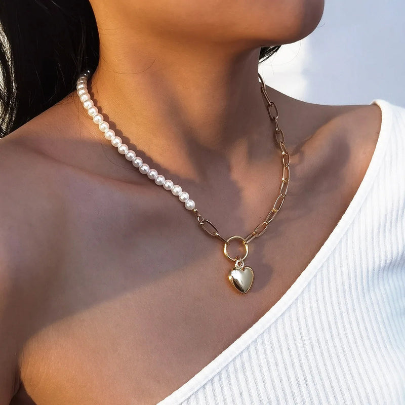 Vienkim Baroque Style Necklace Neck Chains for Pearl Simple Hip Hop Metal Choker Punk Clavicle Chain Jewelry