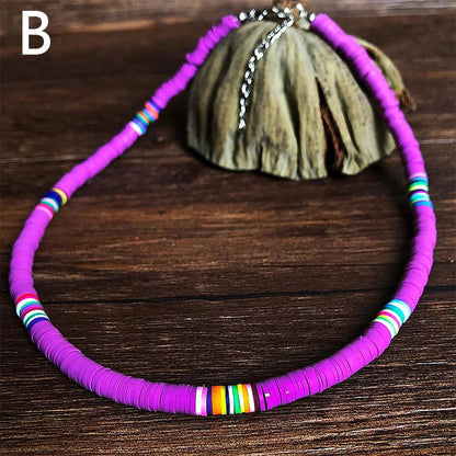 Soft Pottery Clay Beads Necklace Choker Necklace for Style Colorful Beaded Handmade Jewelry Gift