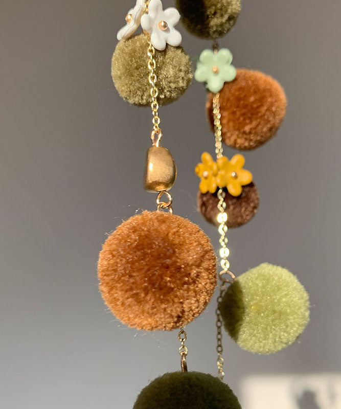 Multi Copper Overgild Hairy Ball Resin Drop Earrings