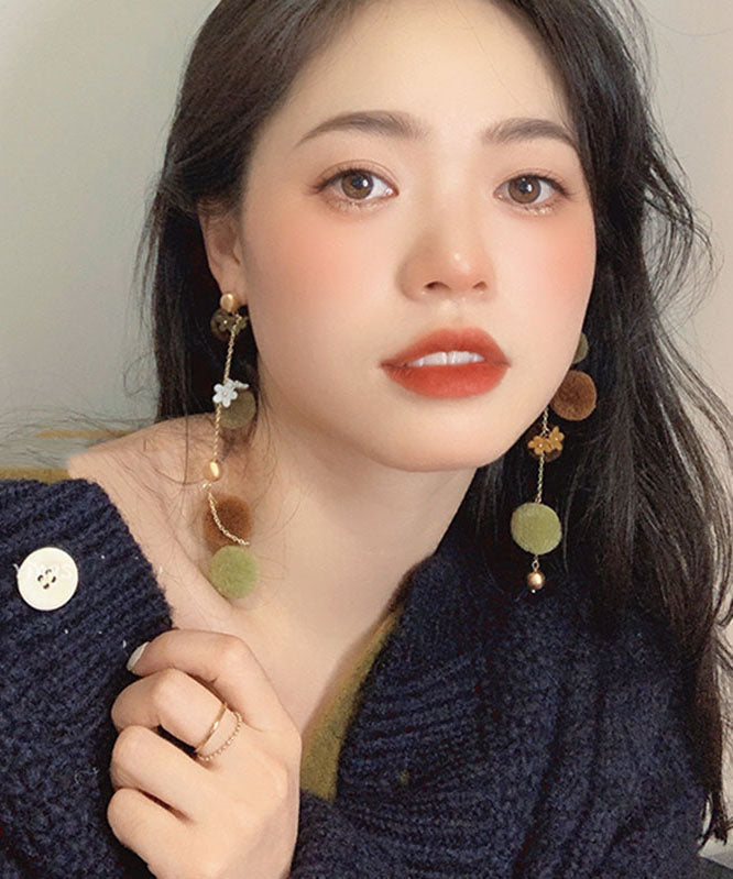 Multi Copper Overgild Hairy Ball Resin Drop Earrings