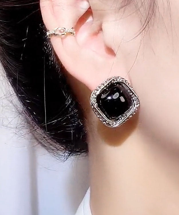 Simple Black Overgild Crystal Zircon Hoop Earrings Tw1014