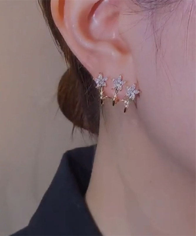 Simple Gold Sterling Silver Overgild Zircon Hoop Earrings