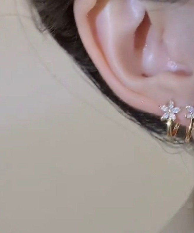 Simple Gold Sterling Silver Overgild Zircon Hoop Earrings
