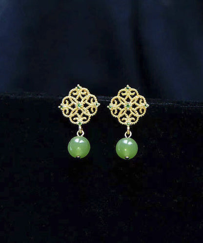 Simple Green Hetian Jade Stud Earrings