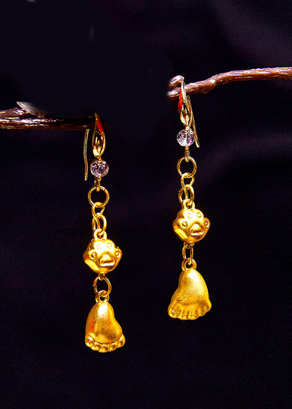 Simple Little Feet 14k Gold Drop Earrings