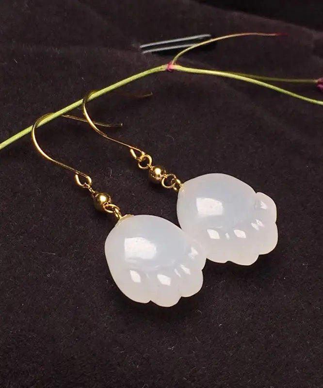 14k Gold Jade Cat Paw Drop Earrings