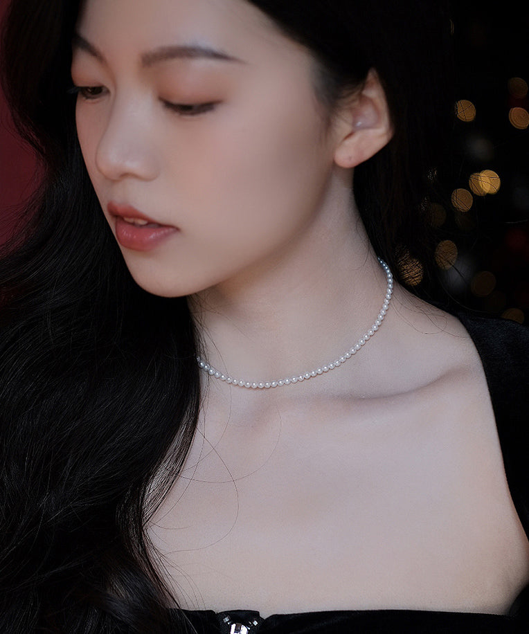 Simple White 14k Gold Pearl Pendant Necklace Wf009