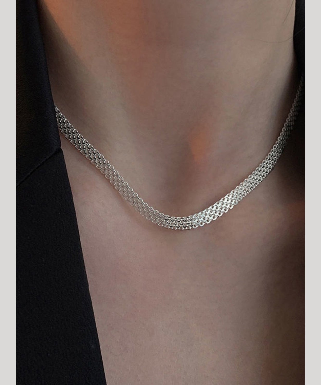 Simple White Sterling Silver Hand Woven Collar Necklace Po004