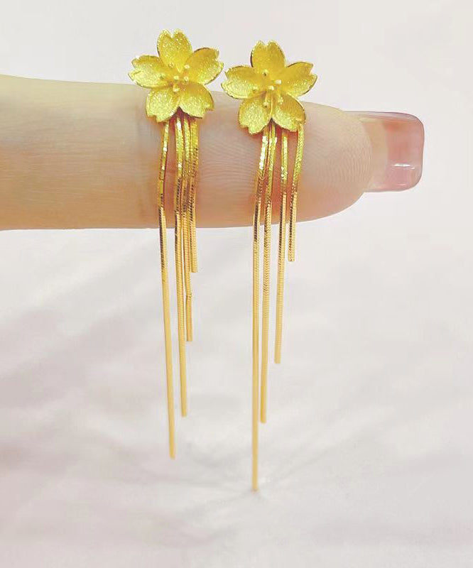 Skinny Gold Sterling Silver Overgild Tassel Drop Earrings