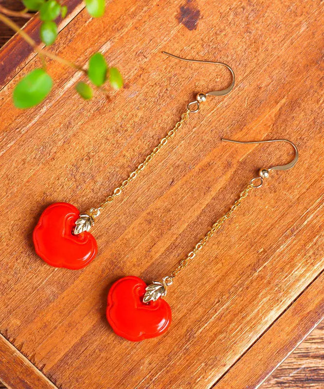 Sterling Silver Overgild Cinnabar Ruyi Drop Earrings