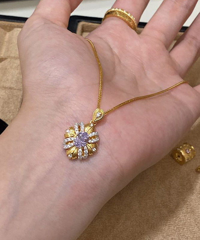 Style Gold Copper Overgild Zircon Sunflowe Pendant Necklace Yd042