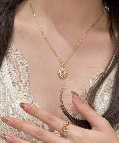 Style Gold Copper Overgild Zircon Sunflowe Pendant Necklace Yd042