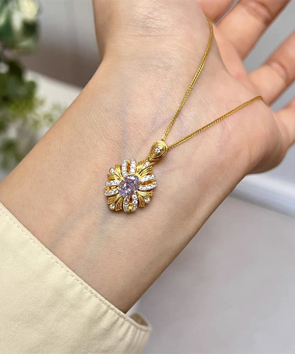 Style Gold Copper Overgild Zircon Sunflowe Pendant Necklace Yd042