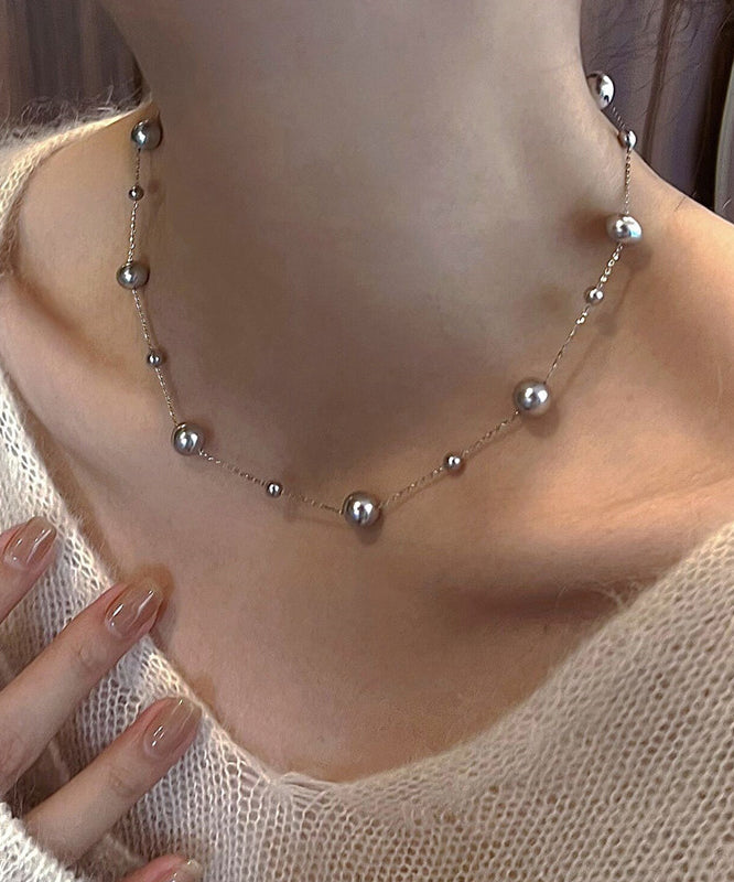Style Grey Sterling Silver Overgild Inlaid Pearl Pendant Necklace Po047