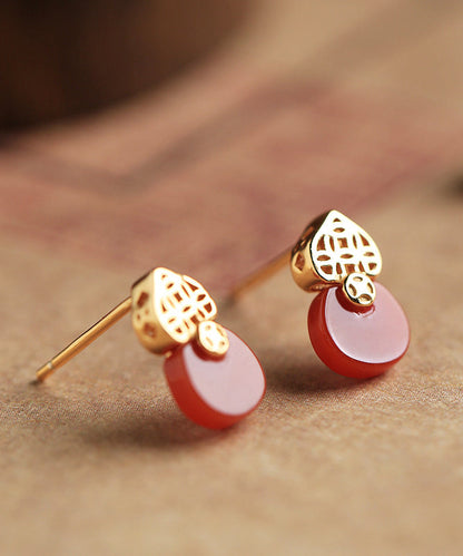 Style Red Sterling Silver Overgild Agate Stud Earrings Df1015