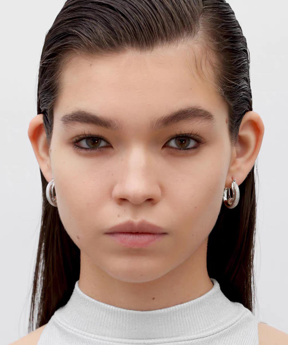 Style Silk Sterling Silver Double-layer Pearl Hoop Earrings