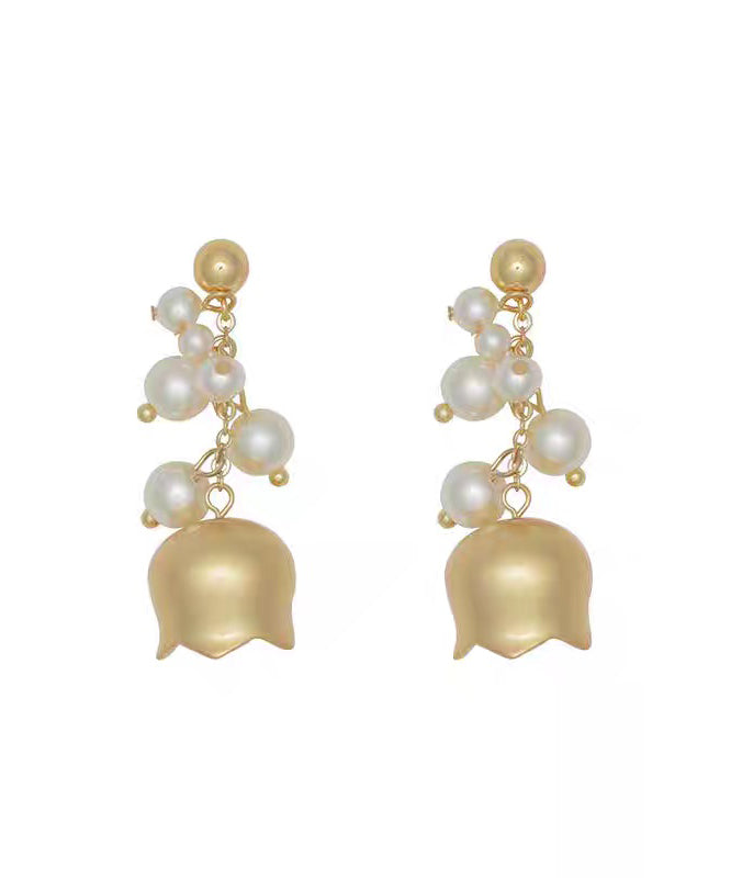 Style White Copper Overgild Pearl Lily of the Valley Drop Earrings