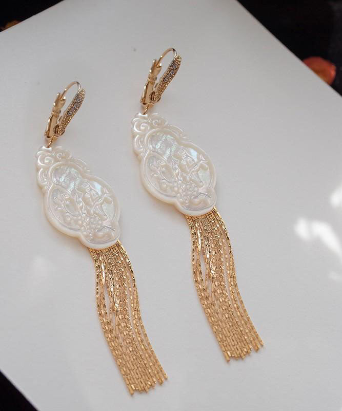 Style White Sterling Silver Bird Tassel Drop Earrings