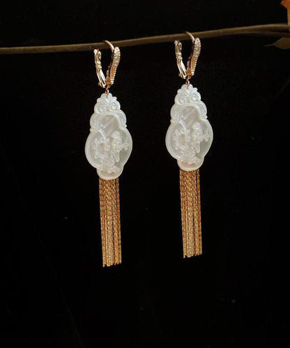 Style White Sterling Silver Bird Tassel Drop Earrings